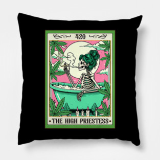 Cannabis Weed Skeleton Smoking The High Priestess Tarot Card Pillow