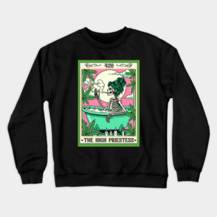Cannabis Weed Skeleton Smoking The High Priestess Tarot Card Crewneck Sweatshirt
