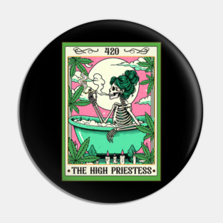 Cannabis Weed Skeleton Smoking The High Priestess Tarot Card Pin