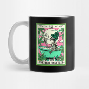 Cannabis Weed Skeleton Smoking The High Priestess Tarot Card Mug