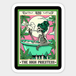 Cannabis Weed Skeleton Smoking The High Priestess Tarot Card Sticker
