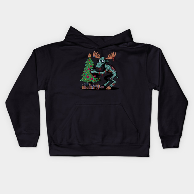 Christmas Moose Zombie Kids Hoodie by H. R. Sinclair