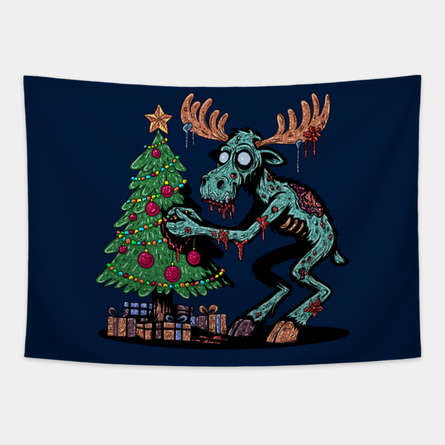 Christmas Moose Zombie Tapestry by H. R. Sinclair