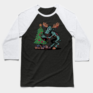Christmas Moose Zombie Baseball T-Shirt