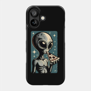 Alien Eating Pizza with UFO Retro Style Phone Case