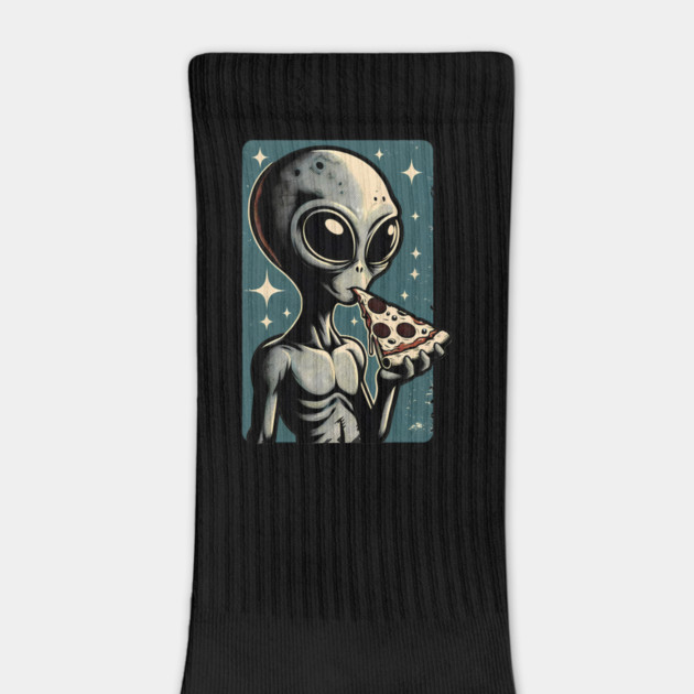 Alien Eating Pizza with UFO Retro Style by logiamerch