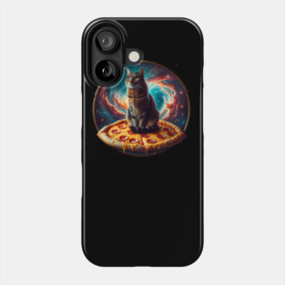 Cat in Space with Pizza, Funny Pizza Lover Phone Case