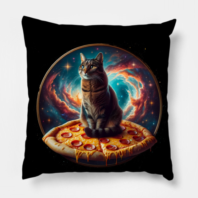 Cat in Space with Pizza, Funny Pizza Lover Pillow by logiamerch
