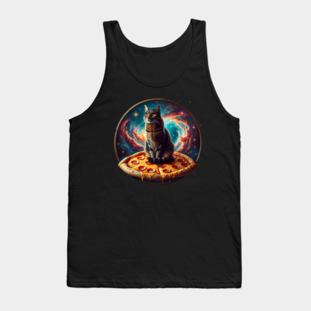 Cat in Space with Pizza, Funny Pizza Lover Tank Top by logiamerch