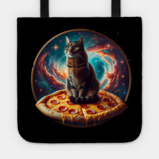 Cat in Space with Pizza, Funny Pizza Lover Tote