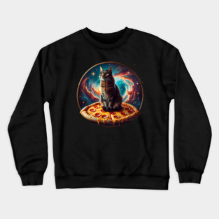 Cat in Space with Pizza, Funny Pizza Lover Crewneck Sweatshirt