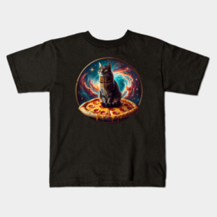 Cat in Space with Pizza, Funny Pizza Lover Kids T-Shirt