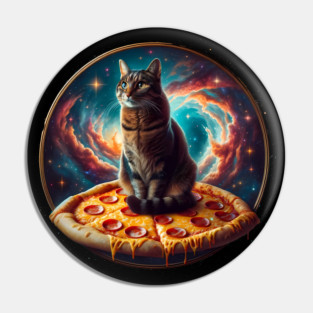 Cat in Space with Pizza, Funny Pizza Lover Pin
