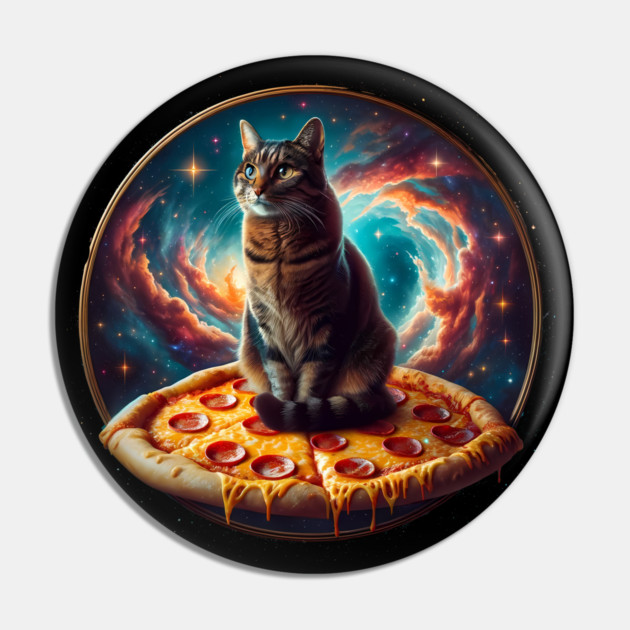 Cat in Space with Pizza, Funny Pizza Lover Pin by logiamerch