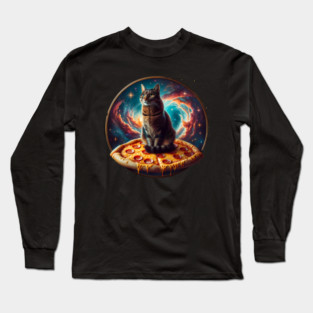Cat in Space with Pizza, Funny Pizza Lover Long Sleeve T-Shirt