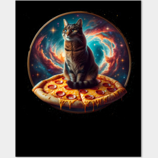 Cat in Space with Pizza, Funny Pizza Lover Posters and Art