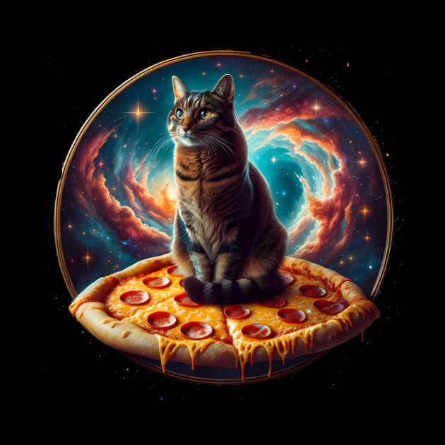 Cat in Space with Pizza, Funny Pizza Lover by logiamerch
