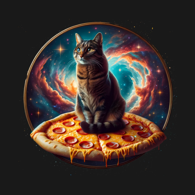 Cat in Space with Pizza, Funny Pizza Lover by logiamerch