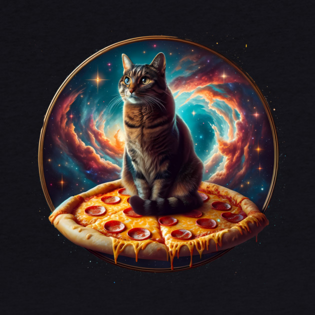 Cat in Space with Pizza, Funny Pizza Lover by logiamerch