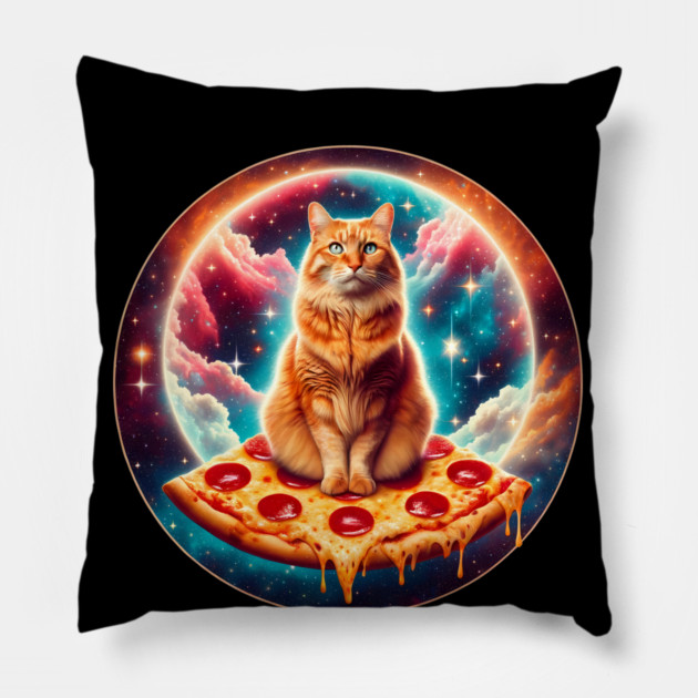 Cat with Pizza in Space, Funny Pizza Lover Pillow by logiamerch
