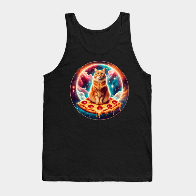 Cat with Pizza in Space, Funny Pizza Lover Tank Top by logiamerch
