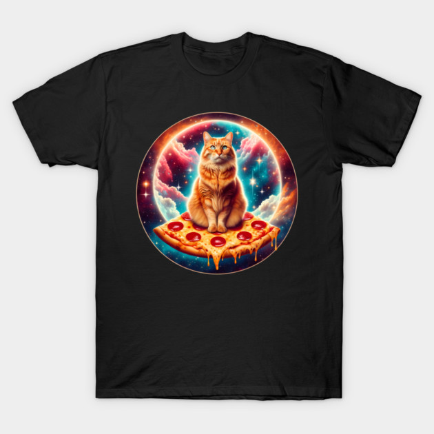 Cat with Pizza in Space, Funny Pizza Lover T-Shirt by logiamerch