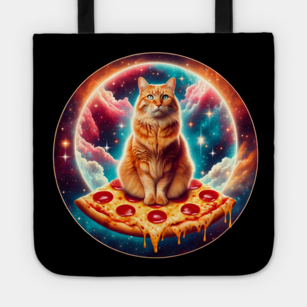 Cat with Pizza in Space, Funny Pizza Lover Tote by logiamerch