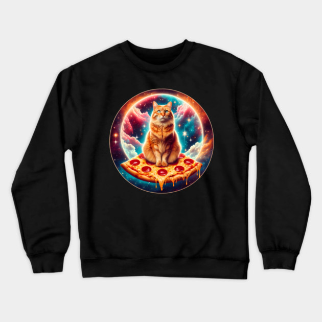 Cat with Pizza in Space, Funny Pizza Lover Crewneck Sweatshirt by logiamerch