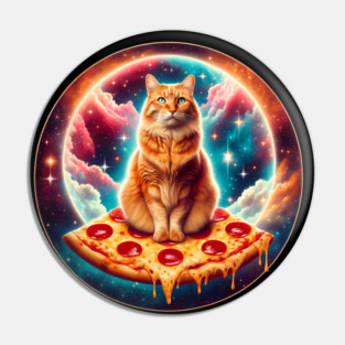 Cat with Pizza in Space, Funny Pizza Lover Pin