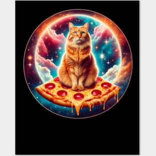 Cat with Pizza in Space, Funny Pizza Lover Posters and Art