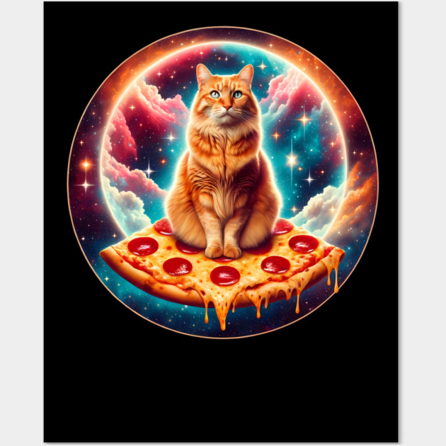 Cat with Pizza in Space, Funny Pizza Lover Wall Art by logiamerch
