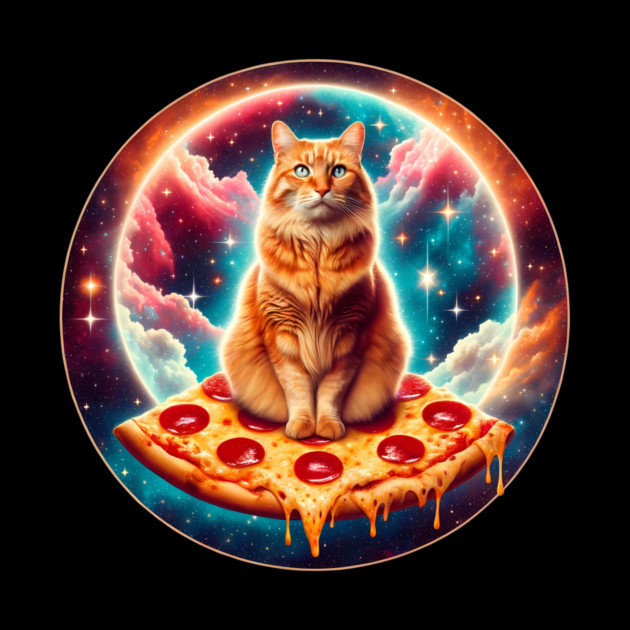 Cat with Pizza in Space, Funny Pizza Lover by logiamerch
