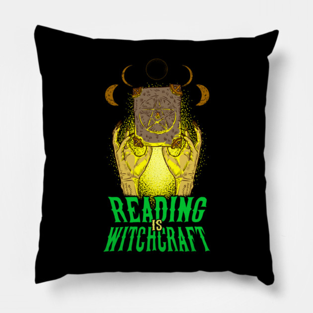 Reading is Witchcraft Occult Creepy Halloween Pillow by creative
