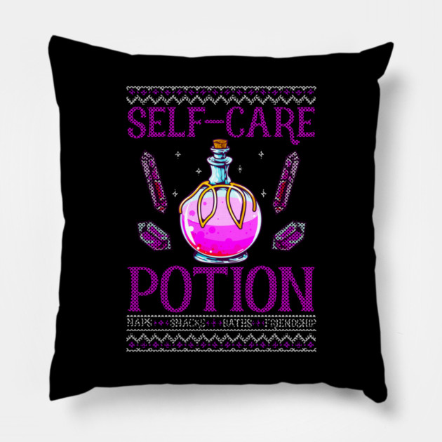 Halloween Self-Care Potion Funny Ugly Sweater Style Pillow by creative