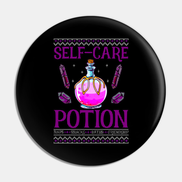 Halloween Self-Care Potion Funny Ugly Sweater Style Pin by creative