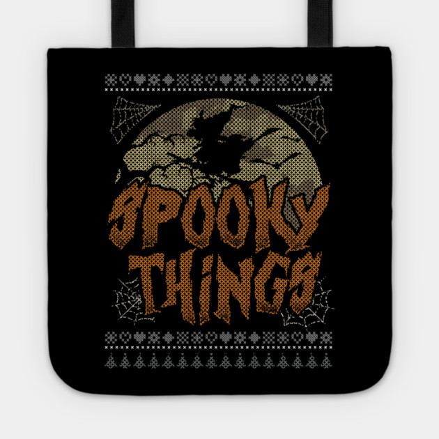 Spooky Things Halloween Witch Funny Ugly Sweater Style Tote by creative