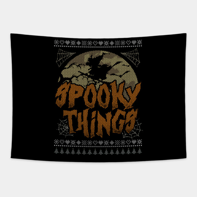 Spooky Things Halloween Witch Funny Ugly Sweater Style Tapestry by creative