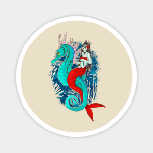 Day of Dead Mermaid on Seahorse Halloween Sugar Skull Magnet