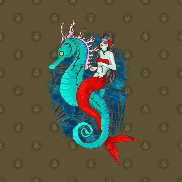 Day of Dead Mermaid on Seahorse Halloween Sugar Skull by creative