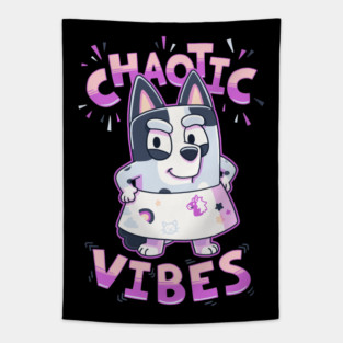 Chaotic Vibes Muffin Heeler // Bingo Bandit Chilli Stripe Tapestry