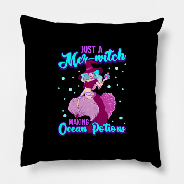 Mer-witch Halloween Witch Mermaid with Sea Potion Pillow by creative