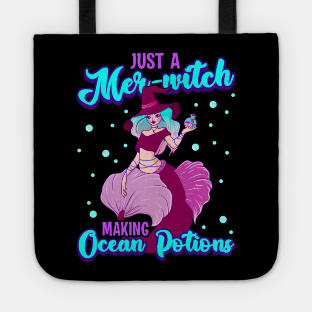 Mer-witch Halloween Witch Mermaid with Sea Potion Tote by creative