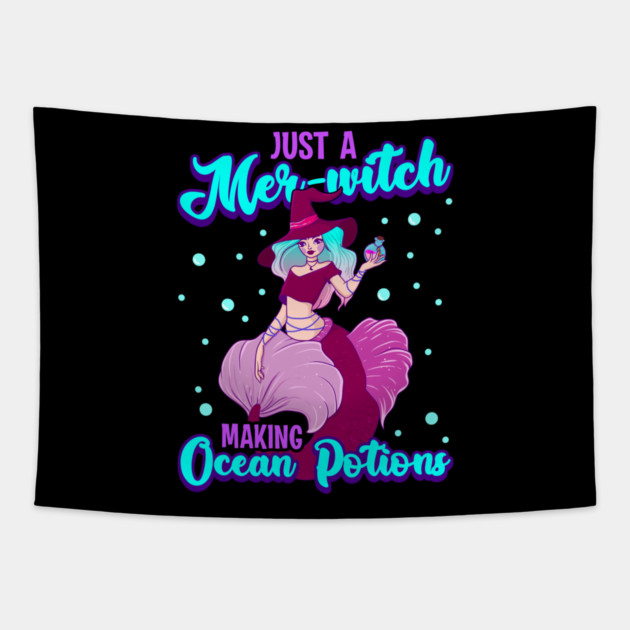 Mer-witch Halloween Witch Mermaid with Sea Potion Tapestry by creative