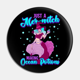 Mer-witch Halloween Witch Mermaid with Sea Potion Pin