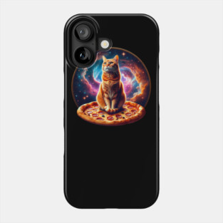 Orange Cat with Pizza in Space, Funny Pizza Lover Phone Case