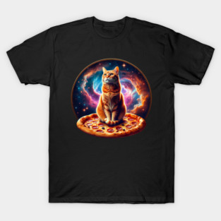 Orange Cat with Pizza in Space, Funny Pizza Lover T-Shirt