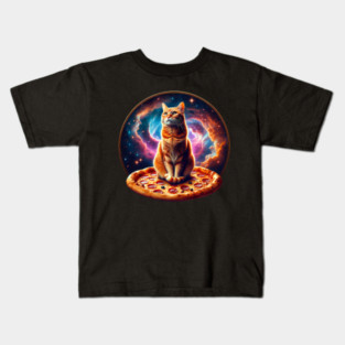 Orange Cat with Pizza in Space, Funny Pizza Lover Kids T-Shirt