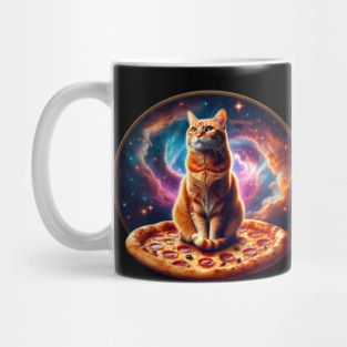 Orange Cat with Pizza in Space, Funny Pizza Lover Mug
