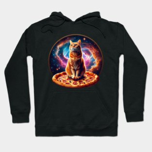 Orange Cat with Pizza in Space, Funny Pizza Lover Hoodie