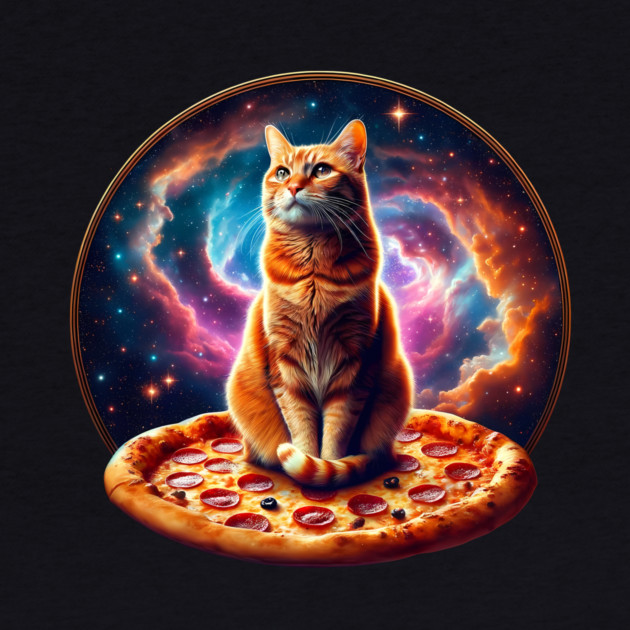 Orange Cat with Pizza in Space, Funny Pizza Lover by logiamerch